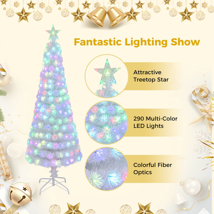 150/180CM Artificial Xmas Tree Pencil Tree with Treetop Star and 7 Lighting Modes