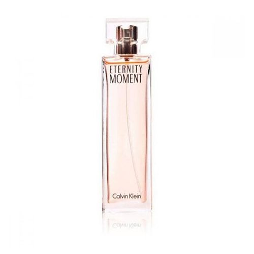 Calvin Klein Eternity Moment Eau de Parfum 100ml bottle, showcasing its soft pink hue and elegant design.