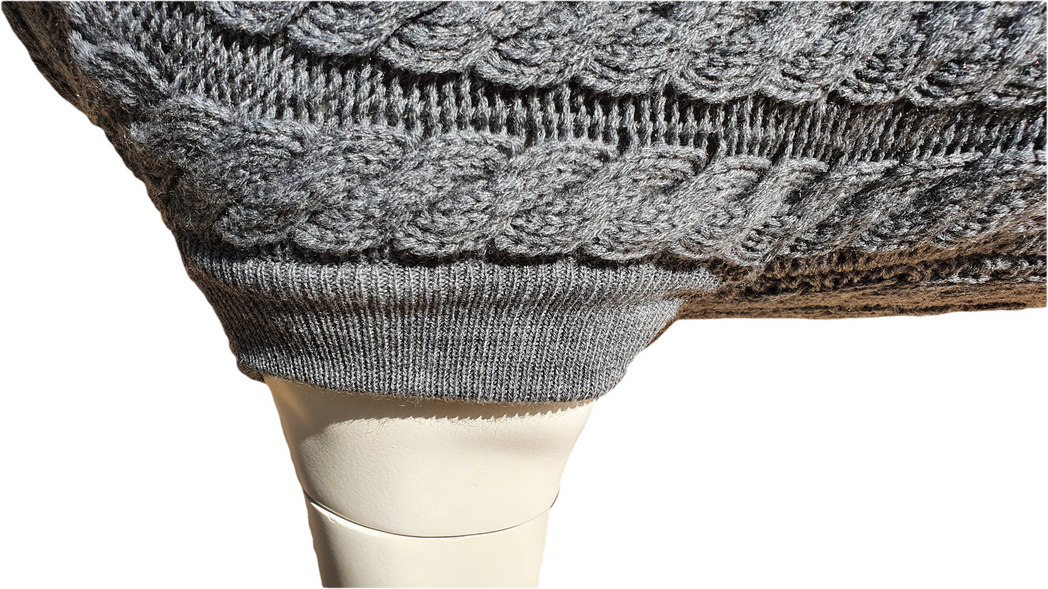 Greyhound wearing The Rascal ergonomic dog jumper in grey with stretch-fit cut