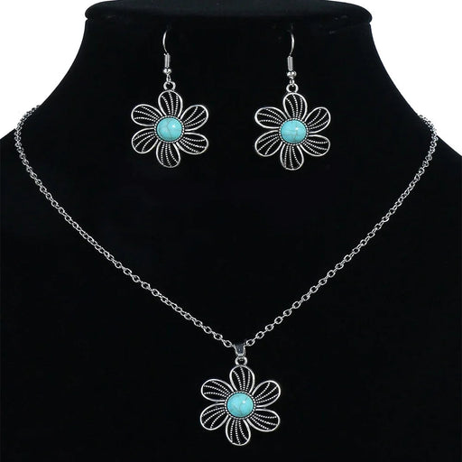 3-Piece Elegant Blue Stone Floral Jewelry Set - Samanta Factory
