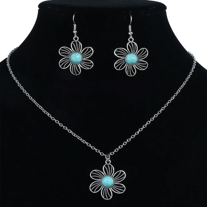 3-Piece Elegant Blue Stone Floral Jewelry Set - Samanta Factory