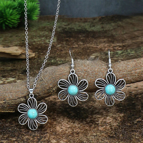 3-Piece Elegant Blue Stone Floral Jewelry Set - Samanta Factory