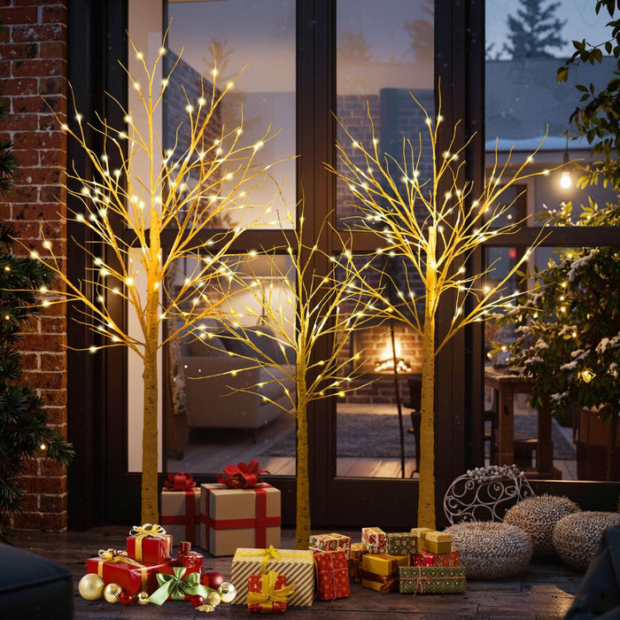 Lighted Birch Tree Set Birch Christmas Tree with Branch Tips LED Lights and Metal Bases