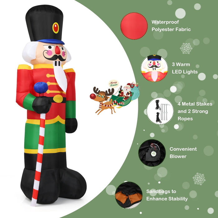 2.4M Inflatable Christmas Nutcracker Soldier with 3 LED Lights and Candy Scepter