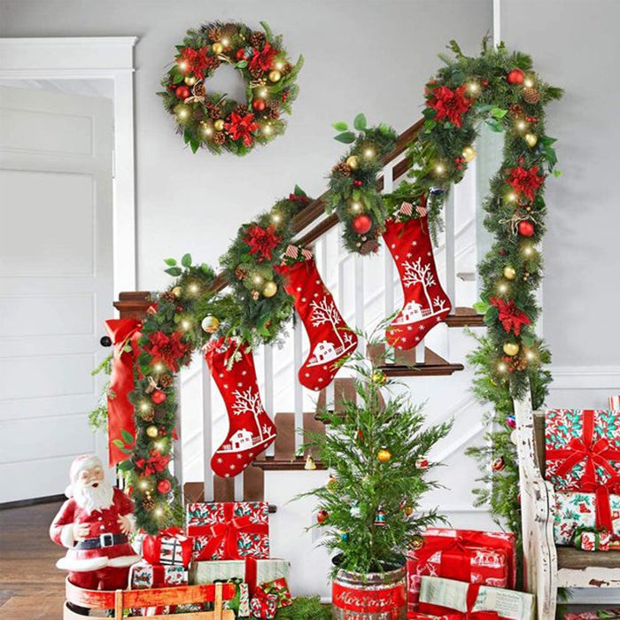 16Ft Christmas Garland with Lights Pre Lit for Door Wreath Stair Fireplace Tree
