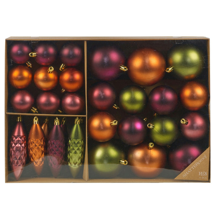 31 Pc Christmas Tree Decoration Baubles Set Shatterproof Ornament Xmas Festive