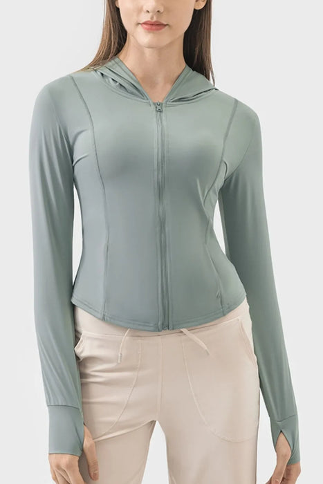 Lightweight long sleeve women’s hoodie with front zipper and hood