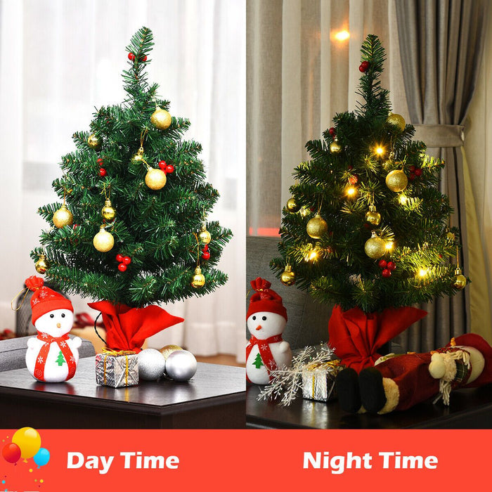 2FT 60Cm PVC Artificial Christmas Tree with LED Lights