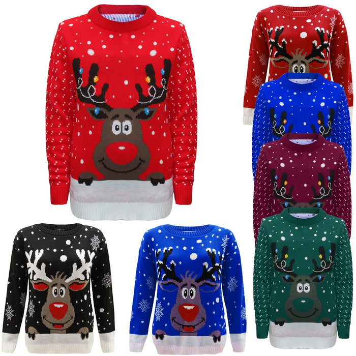 LADIES KNITTED RUDOLPH REINDEER XMAS WOMENS CHRISTMAS NOVELTY JUMPER SWEATER TOP