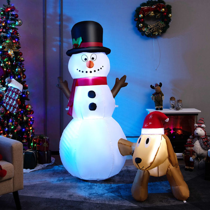 180 Cm Tall Inflatable Snowman and Dog Set with Built-In LED Lights