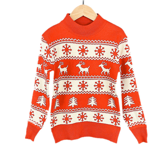 Kids Christmas Jumper Xmas Girls Boys Retro Red Aztec Reindeer Winter Sweater