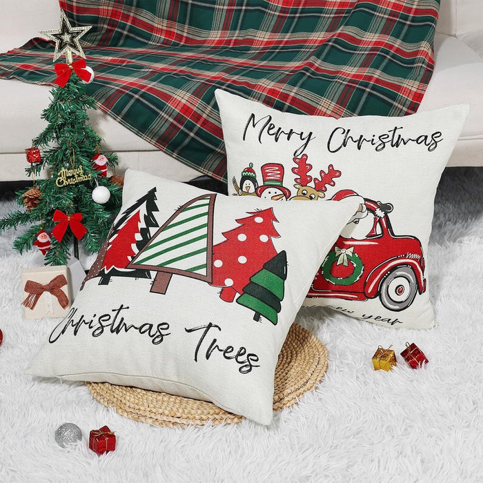 4-Pack Vintage Christmas Throw Pillow Covers Cushion Home Decor UK Stock