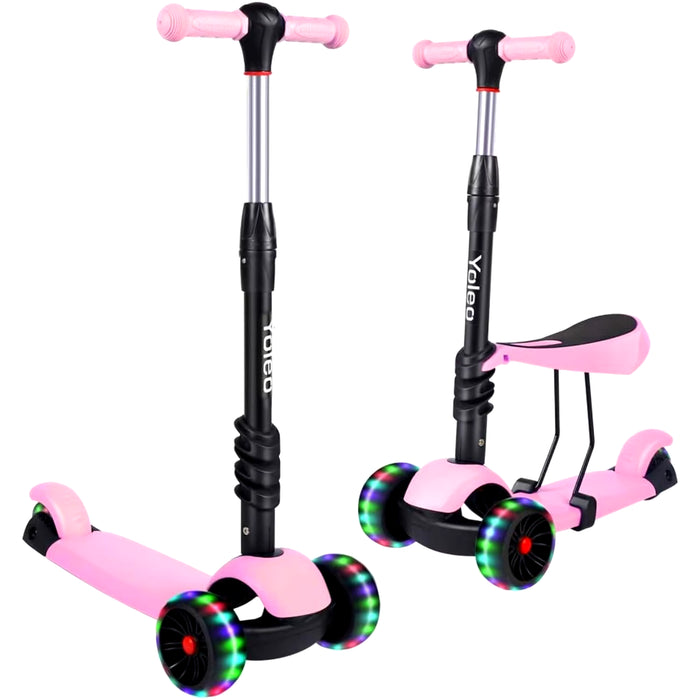 3-in-1 kids scooter with adjustable seat and LED flashing wheels in sit and stand mode for toddlers

