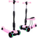 3-in-1 kids scooter with adjustable seat and LED flashing wheels in sit and stand mode for toddlers

