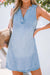 Washed sleeveless denim mini dress with notched neckline for summer