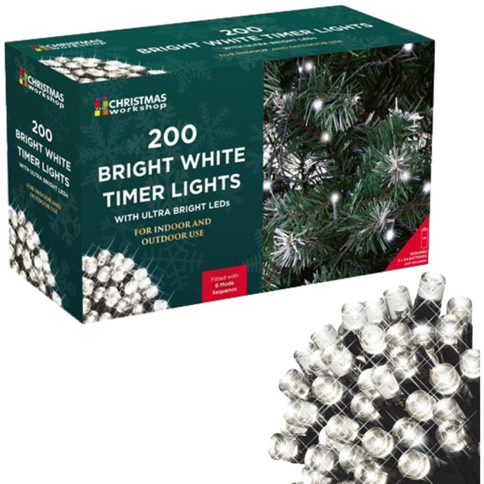 200 LED Bright White Christmas Xmas 8 Mode Sequence Indoor Outdoor Timer Lights