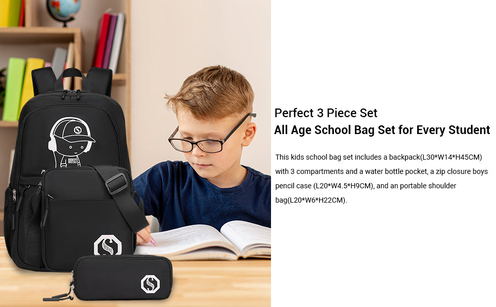 Luminous School Backpack Set – 3-in-1 Glow-in-the-Dark Bag with Laptop Compartment & Accessories