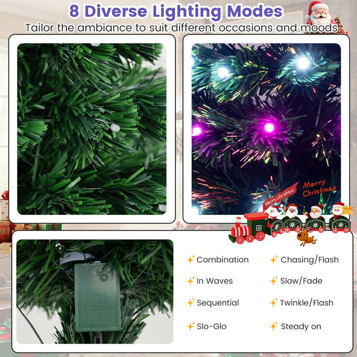 93 CM Pre-Lit Artificial Christmas Tree Xmas Tree with Multicolored Optical Fibers