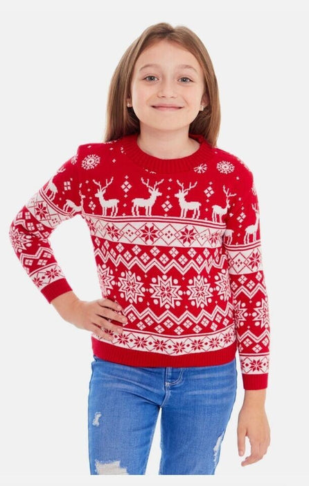 Kids Christmas Jumper Boys Girls Knitted Reindeer Novelty Xmas Knit Sweater