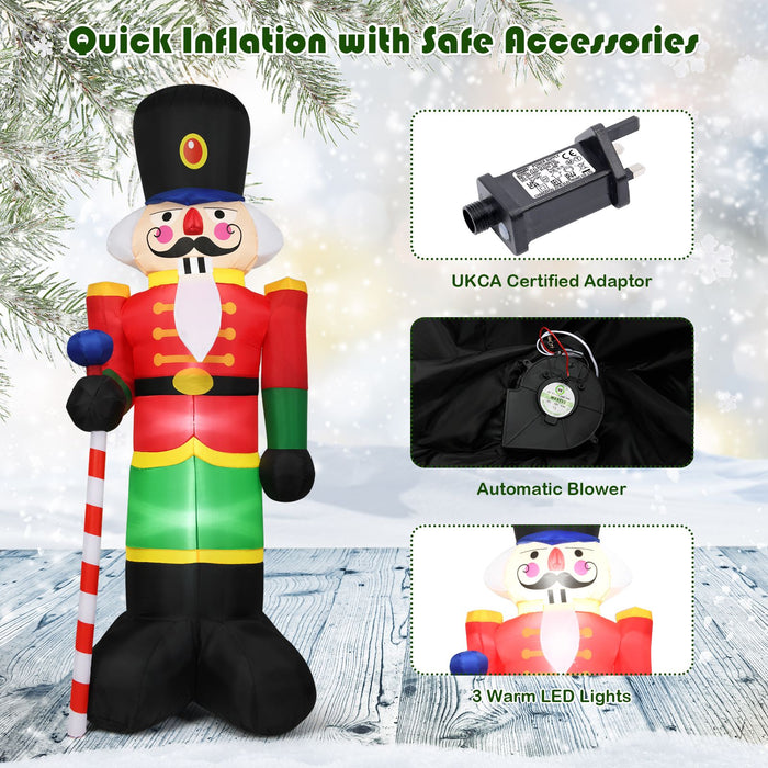 2.4M Inflatable Christmas Nutcracker Soldier with 3 LED Lights and Candy Scepter