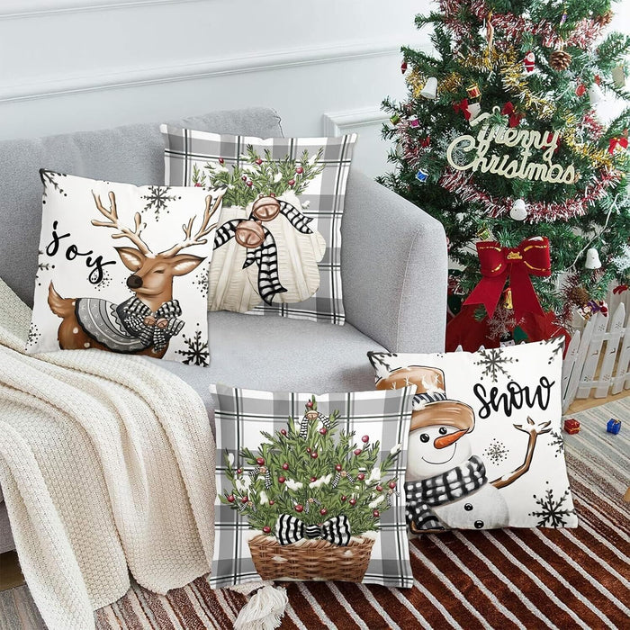4-Pack Vintage Christmas Throw Pillow Covers Cushion Home Decor UK Stock
