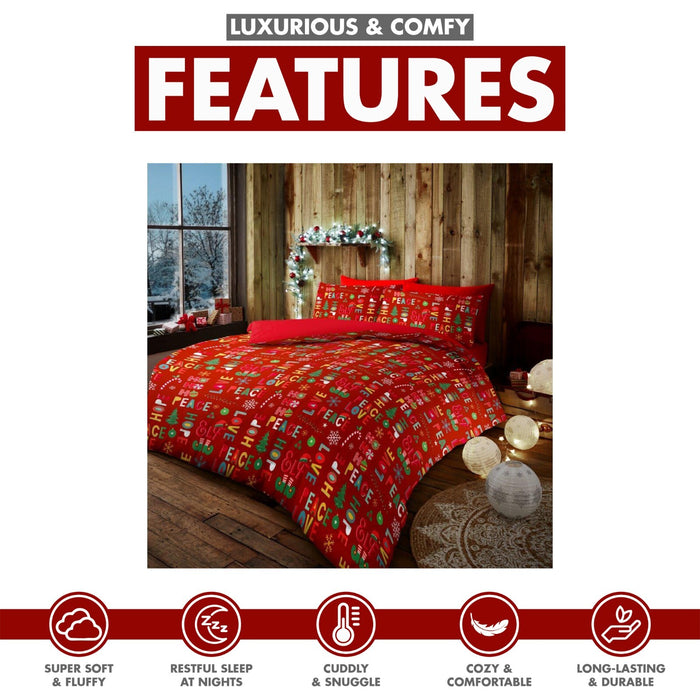 Xmas Duvet Quilt Cover Pillowcase Soft Reversible Printed Bedding Set All Size