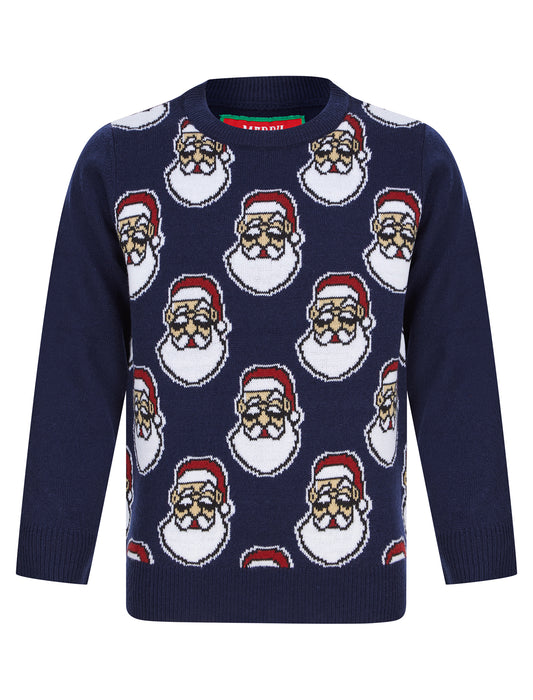 Kids Boys Christmas Jumper Santa Head Repeat Xmas Sweater Pullover Novelty