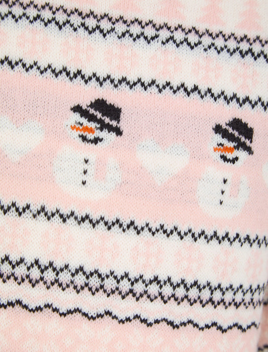 Kids Girls Christmas Jumper Snowman Jacquard Nordic Fairisle Xmas Sweater