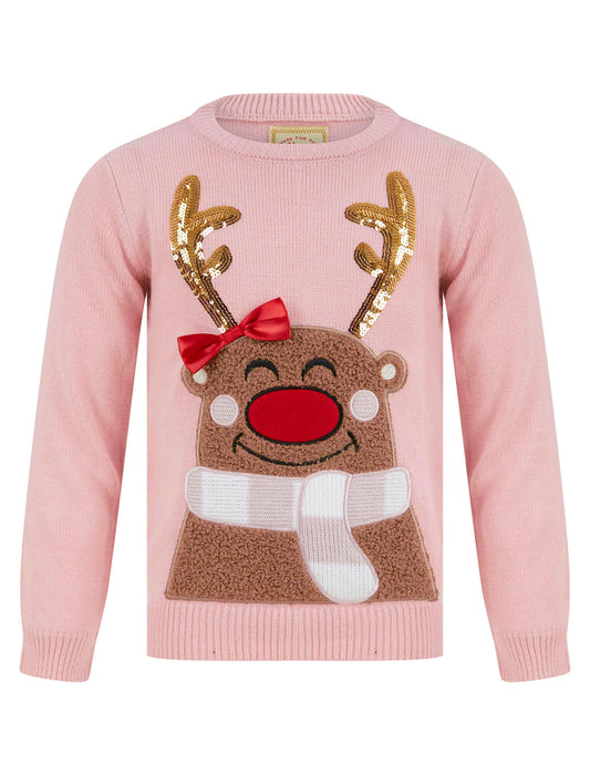 Kid'S Girl'S Christmas Jumper Sequin Reindeer Knitted Xmas Pullover Sweater Top