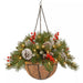 Pre-Lit Artificial Plants Hanging Basket Decorated with Berry Frosted Pine Cones