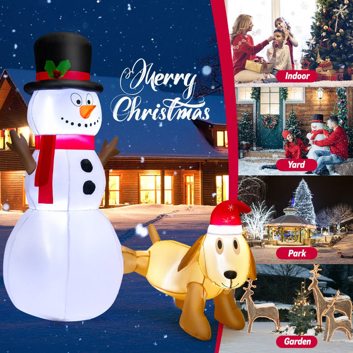 180 Cm Tall Inflatable Snowman and Dog Set with Built-In LED Lights