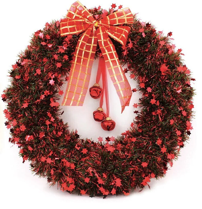 40Cm Large Christmas Tinsel Wreath with Bell Wall Hanging Window Xmas Decoration