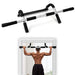 Adjustable door gym bar installed on a door frame for pull-ups and chin-ups