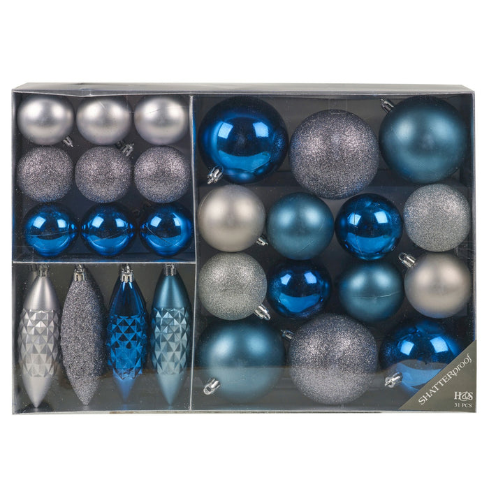 31 Pc Christmas Tree Decoration Baubles Set Shatterproof Ornament Xmas Festive