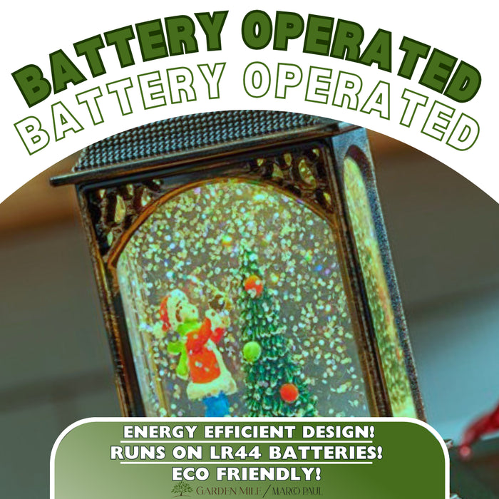 Christmas Snow Globe Lantern Scene Tree Ornament Decoration Xmas LED Light Up