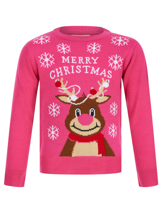 Kids Girls Christmas Jumper Reindeer Merry Xmas Sweater Pullover Novelty