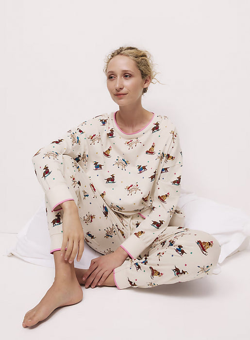 Ladies Ex M&S Pure Cotton Printed Festive Christmas Pyjama Set S M L XL