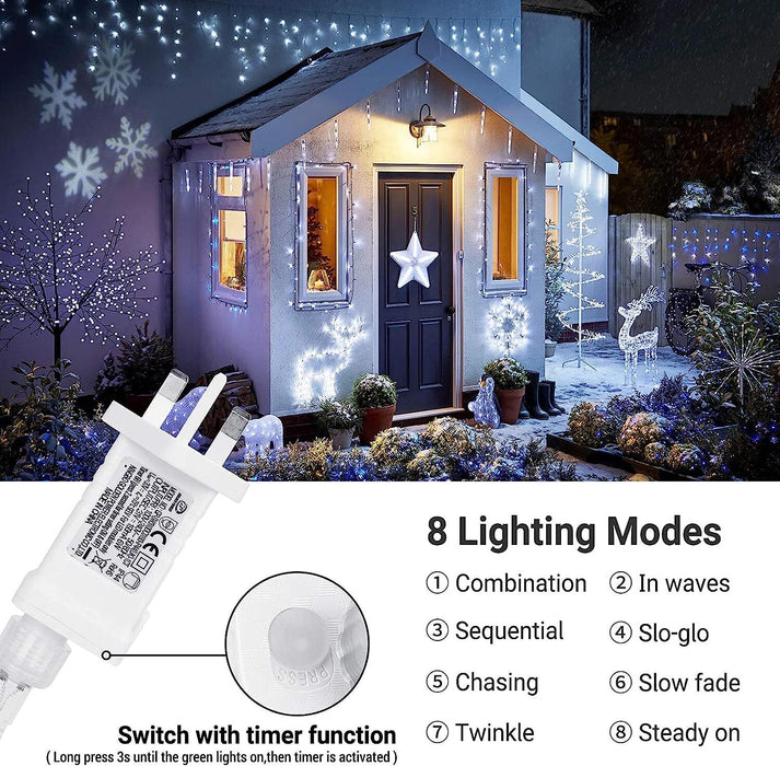 400 LED Icicle Lights 17M Super Bright Christmas Snowing Effect Outdoor Light UK