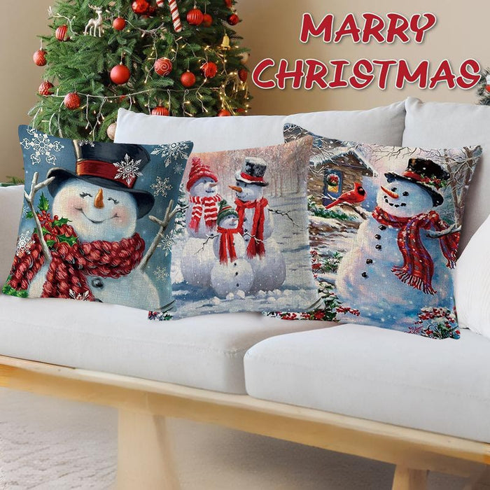 4 Pcs Christmas Cushion Cover Snowman Pillow Case Home Sofa Throw Decor Xmas 18"