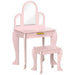 Kids Dressing Table and Stool w/ Mirror and Drawer, for Ages 3-6 Years - Pink - Samanta Factory