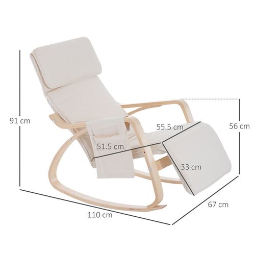 Rocking Chair Recliner Armchair with Adjustable Footrest, Cream White - Samanta Factory