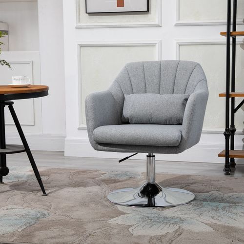 Light grey retro linen swivel tub chair with adjustable height and cushion – HOMCOM accent seat UK