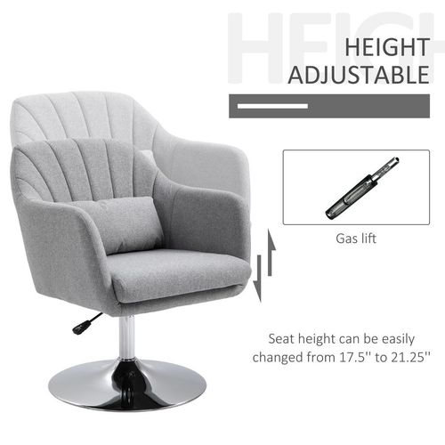 Retro Linen Swivel Tub Chair – Adjustable 360° Accent Seat with Steel Frame & Cushion (Light Grey) - Samanta Factory