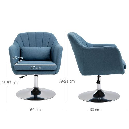 Blue retro linen swivel tub chair with cushion and adjustable height – HOMCOM accent chair UK


