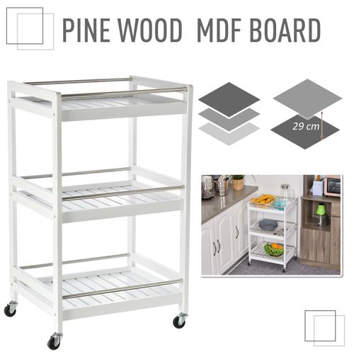 Pine Wood 3-Tier Kitchen Trolley White - Samanta Factory