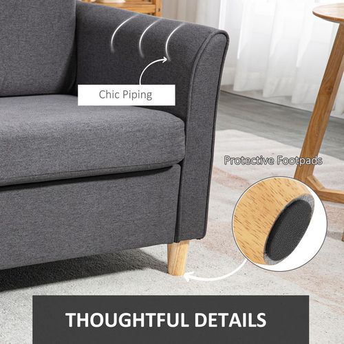 Dark Grey Linen 2-Seater Sofa | Modern Upholstered Loveseat with Armrests – 141cm Wide - Samanta Factory
