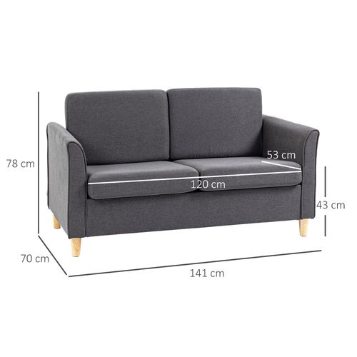 Dark Grey Linen 2-Seater Sofa | Modern Upholstered Loveseat with Armrests – 141cm Wide - Samanta Factory