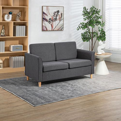 Dark Grey Linen 2-Seater Sofa | Modern Upholstered Loveseat with Armrests – 141cm Wide - Samanta Factory