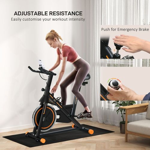 HOMCOM Exercise Bike Indoor Cycling w/ LCD Display, Heart Rate Sensor, Orange - Samanta Factory
