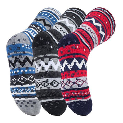 Men’s Thermal Socks with Nordic Pattern and Anti-Slip Grips – 2 Pack